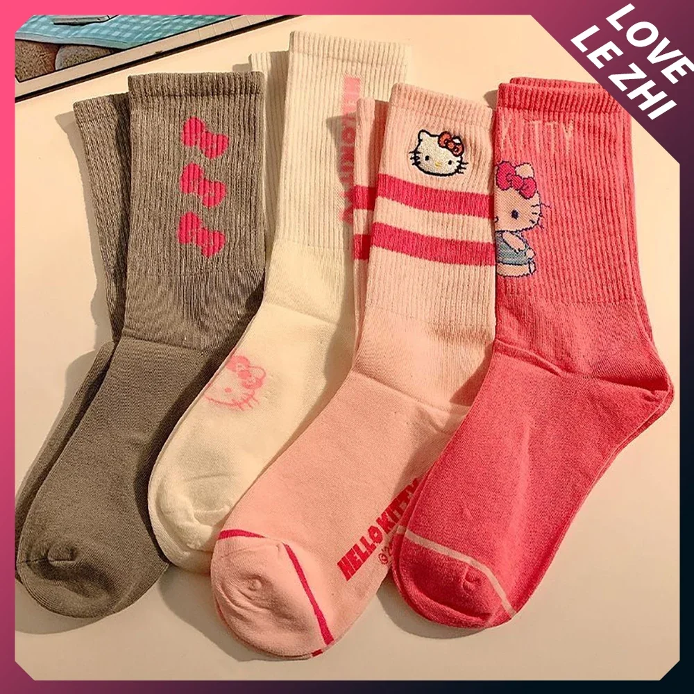 1 пара носков средней длины Sanrio Hello Kitty с вышивкой мультфильмов устойчивые к