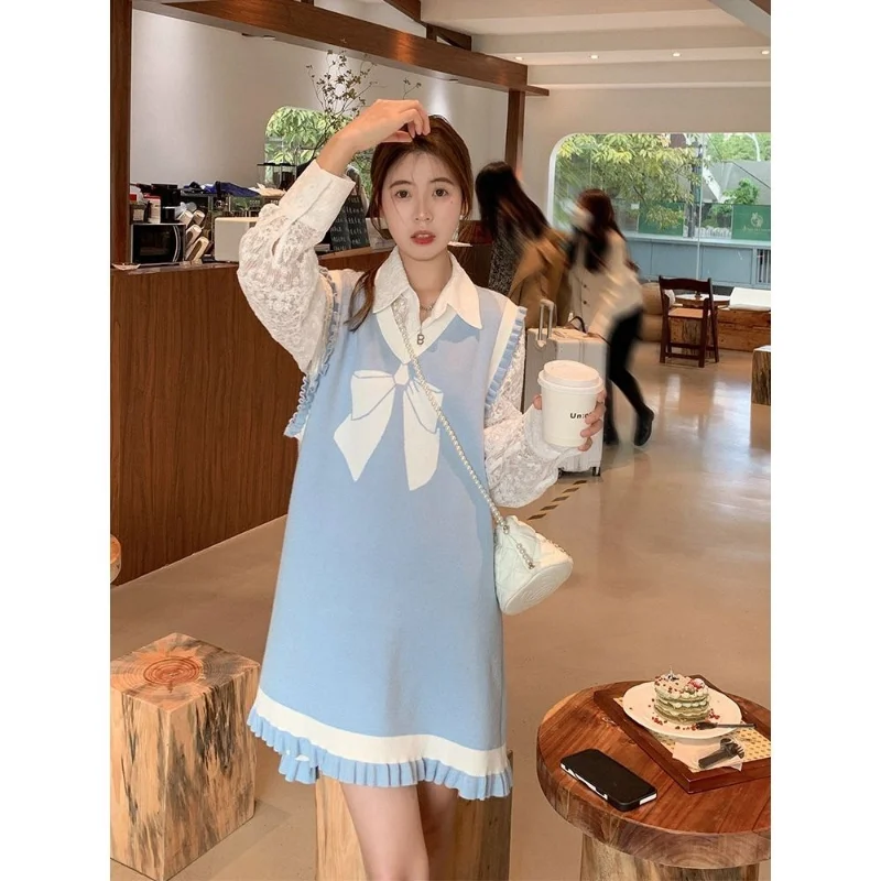 Пуловер молочно-синий жилет Женский Повседневный с принтом без рукавов