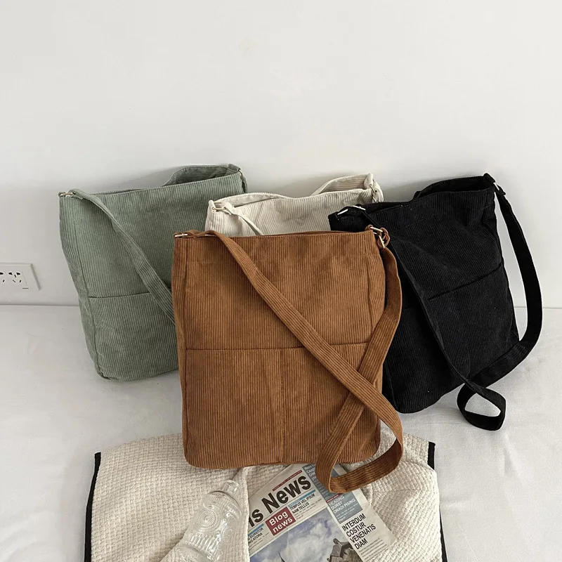 

2022 New Spring Autum Corduroy Shoulder Bag Women Handbag Casual Tote Solid Color Cloth Female Crossbody Bag Simple Vintage