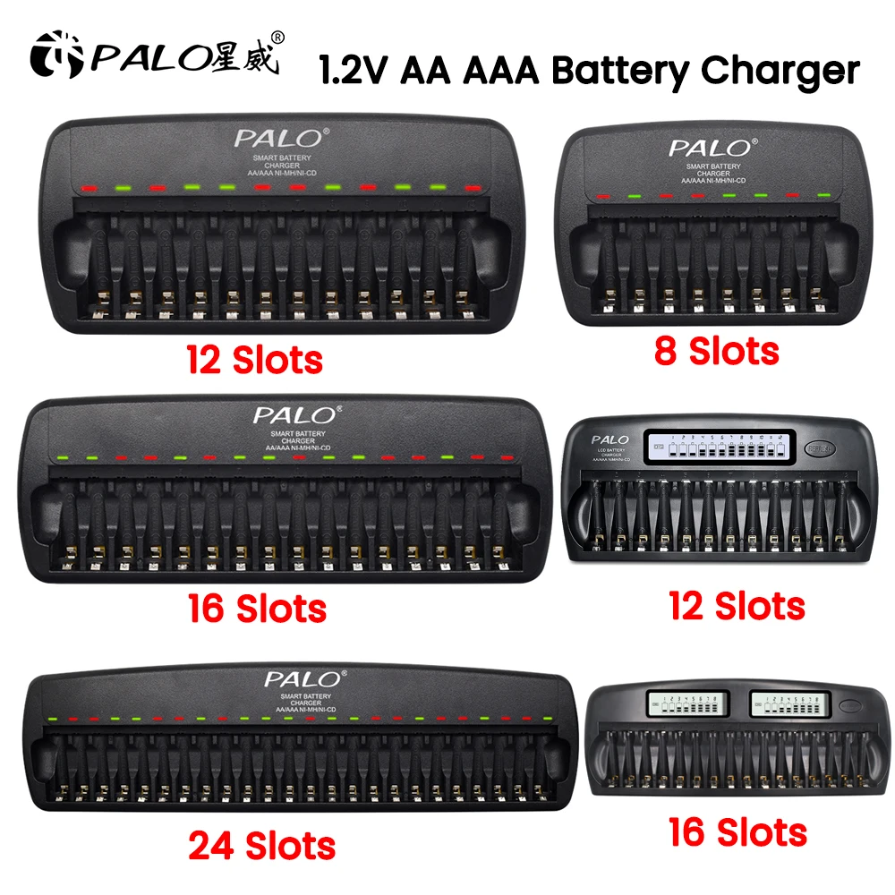 

Умное зарядное устройство PALO с ЖК-дисплеем, 4/6/8/12/16/24 слотов, для аккумуляторных батарей 1,2 в AA AAA NIMH NICD