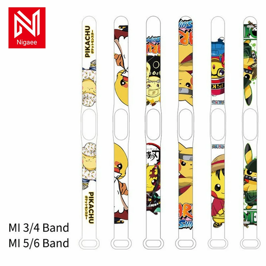 

Pokemen Style Strap for MI Band 5 6 7 Cartoon Cute Print Silicone Bracelet Rubber Wrist Band Replacement for Xiaomi MI 3 4 5