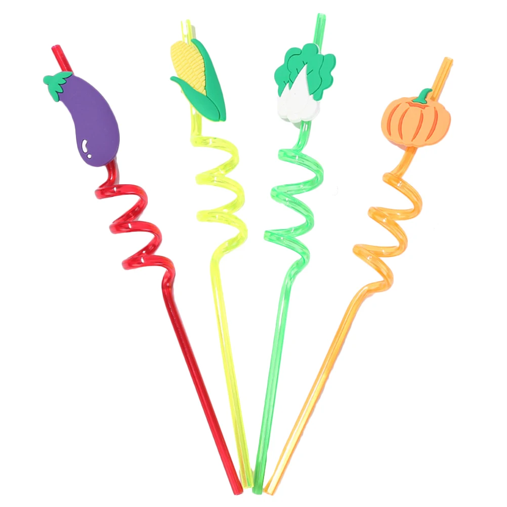 

16PCS Reusable Hard PVC Twists Straws Colorful Vegetable Decoration Crystal Swirl Straws Party Cocktail dessert table decoration