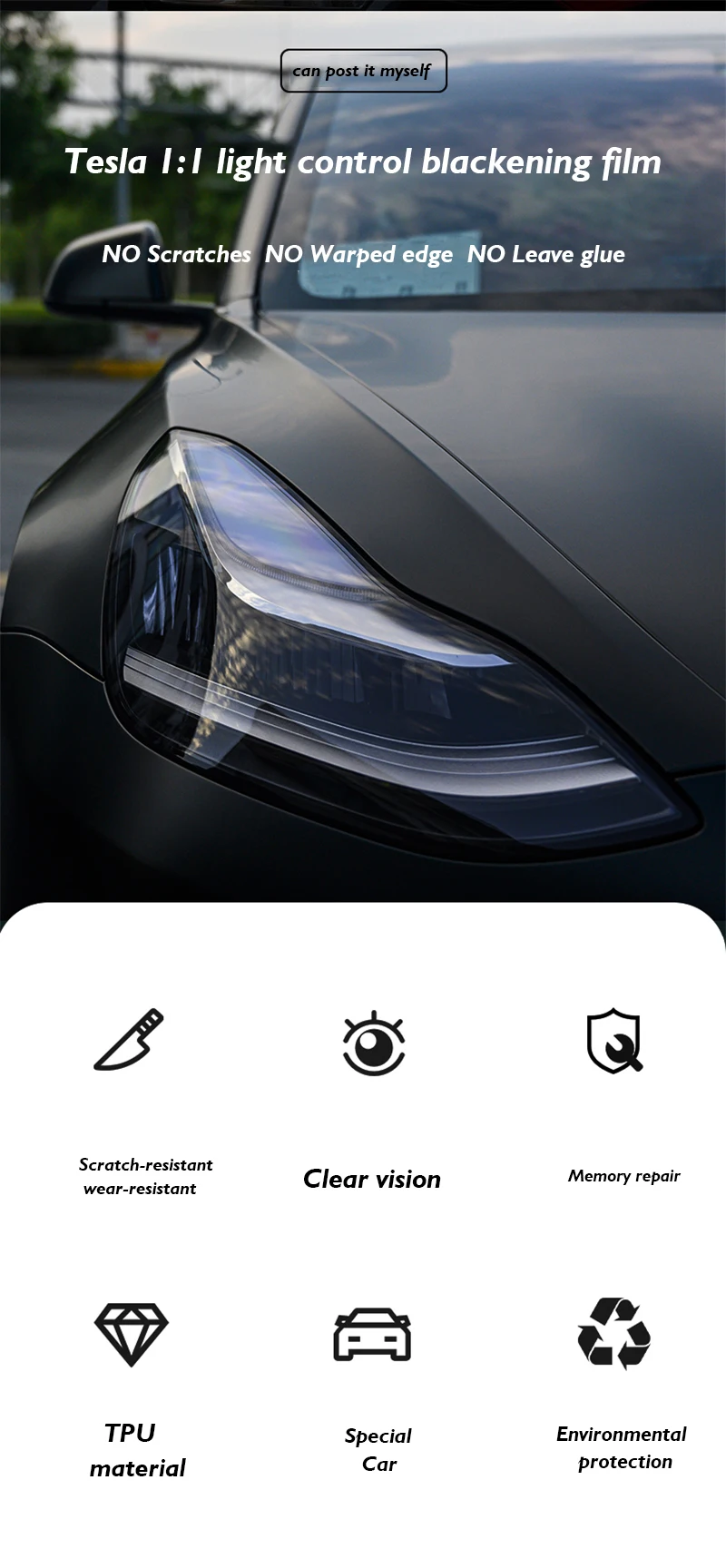 

Car Light Smoked Black Dimmable Vinyl Film Decal Body Foil Headlight Protective Film Universal Exterior Auto Parts