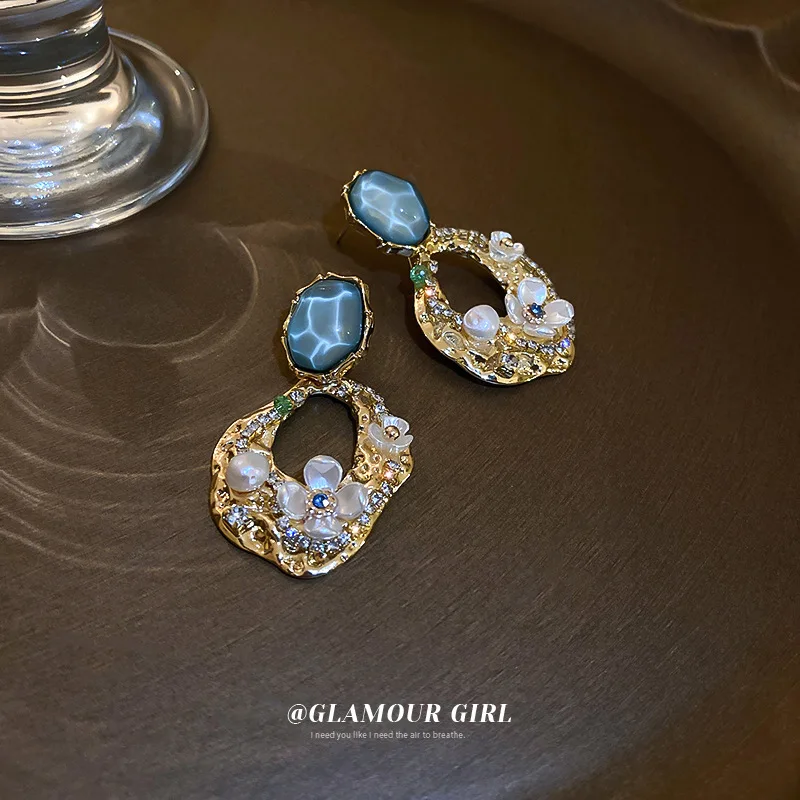 Серебряная игла жемчужный квадратный набор шнек цветы драпировка полые серьги