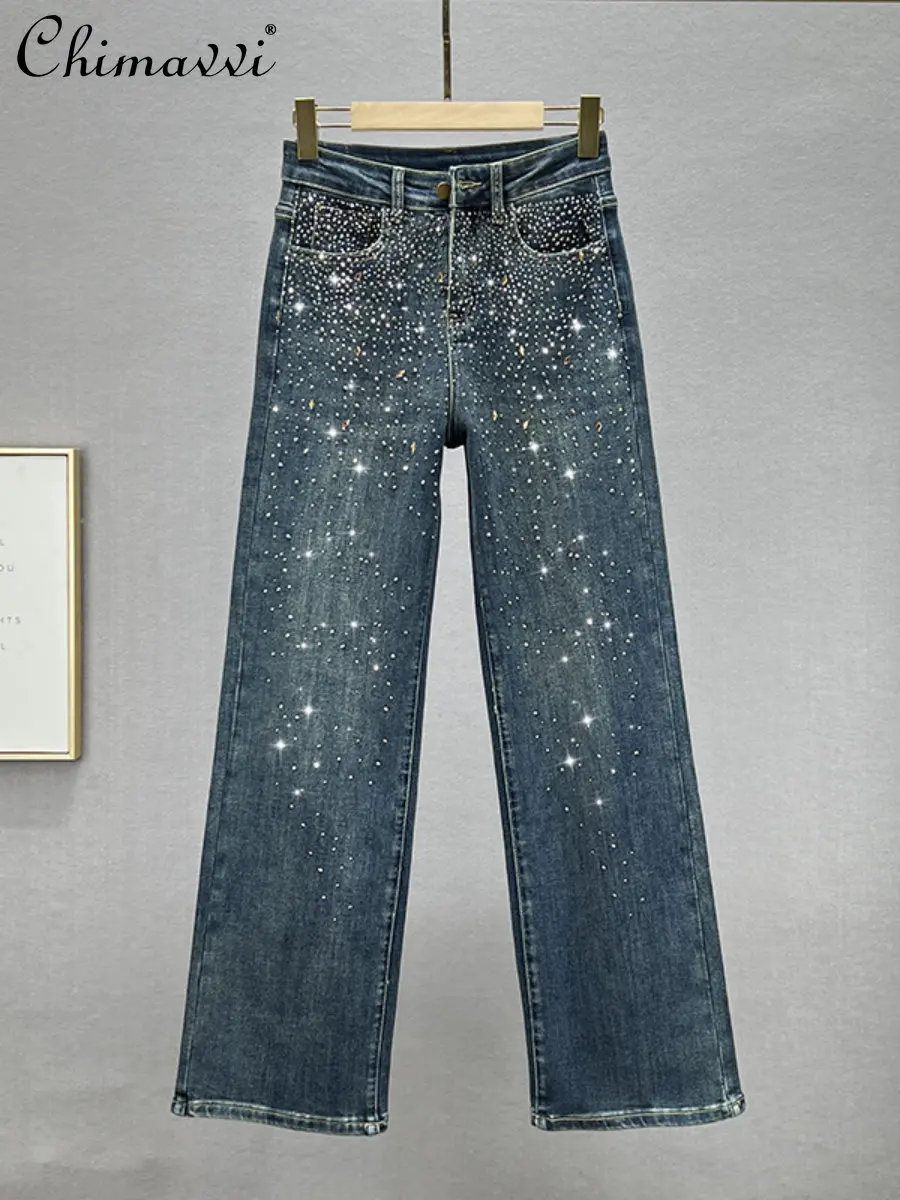

Loose Jeans Women's Fashion 2022 New Autumn High Waist Slimming European Goods Heavy Embroidery Hot Drilling Wide Leg Trousers