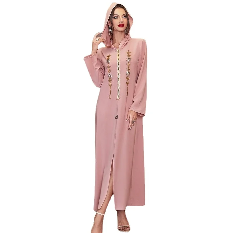Eid Abaya Moroccan Hooded Caftan Women Handsewn Rhinestones Arab Long Dress Muslim Dubai Saudi Party Abayas Ramadan Kaftan 2022