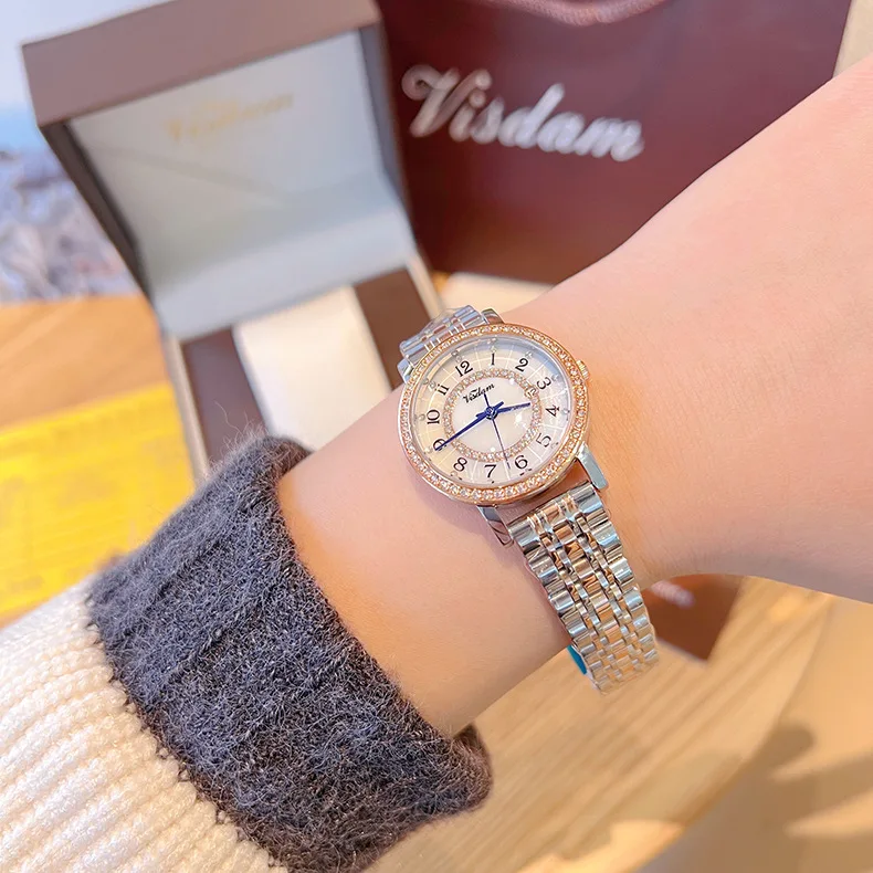 Женские часы 2022 новые модные стильные кварцевые с кристаллами водонепроницаемые