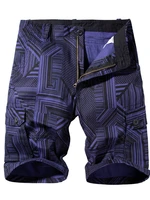 2022 summer men casual shorts khaki black grey blue geometric figure print knee length cotton cargo pants male basic clothings