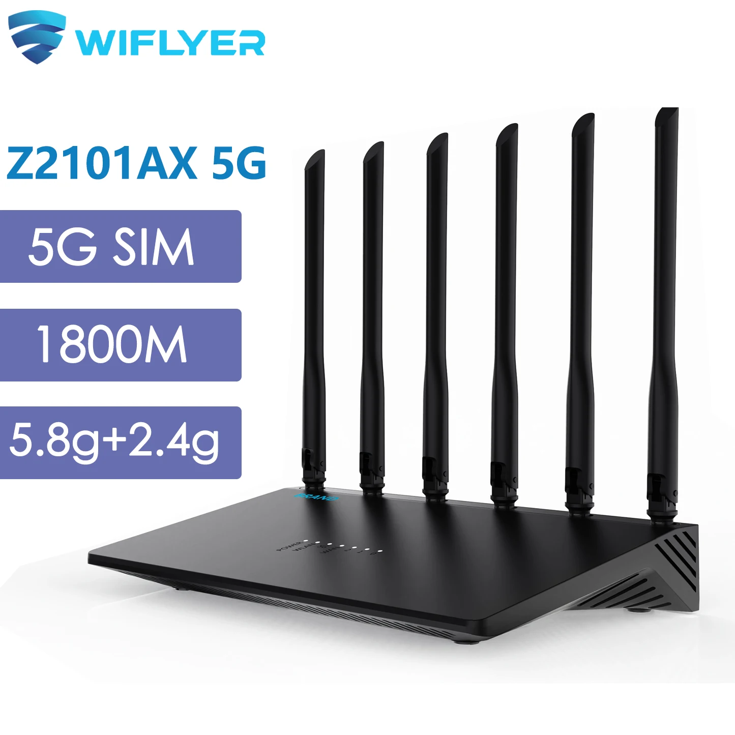 Wiflyer Openwrt 5G Router WiFi6 SIM Card 1800Mbps 128MB Flash 256MB RAM for 128 Device Mesh 5.8Ghz Wifi MI-MIMO Antenna