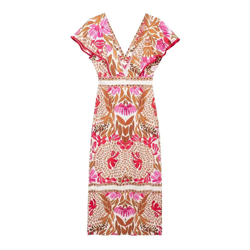 Женское платье макси SIYANG с ярким принтом v-образным вырезом и открытой спиной Vestige