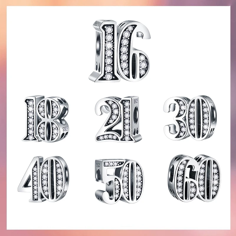 

Number 16 18 Charm Silver 925 30 40 60 Birthday Bead Pendant For Pandora Charms Bracelet Original Design Memorial Day Jewelry