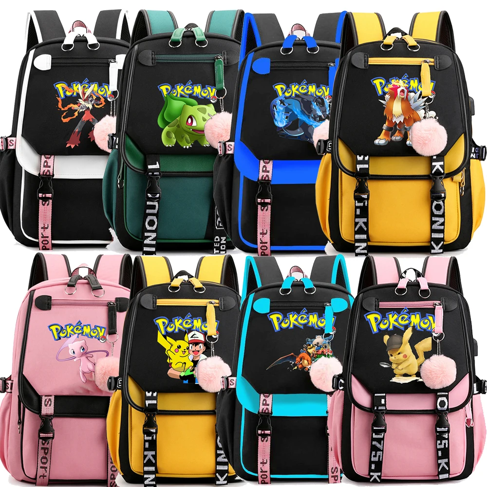 Рюкзак с покемоном, Пикачу, школьный ранец для подростков, школьные ранцы, студенческие рюкзаки, Charizard Entei Blaziken, Сумка с USB-зарядкой для женщин и мужчин