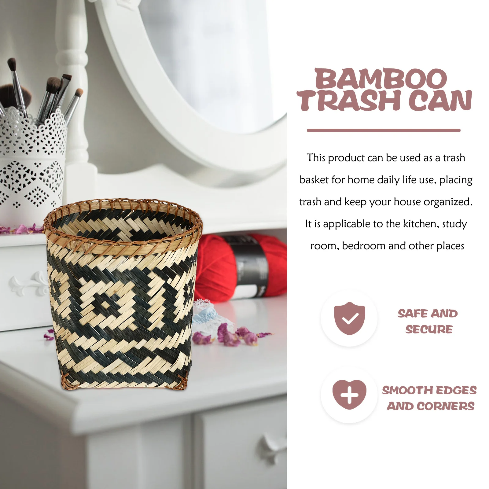 

Basket Can Trash Woven Waste Wicker Rattan Storage Baskets Bin Laundry Garbage Round Small Decorative Seagrassplanter Paper