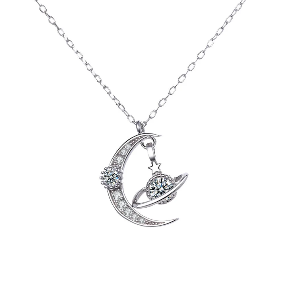 

Moon Planet Necklace Creative Pendant Clavicle Accessories Attractive Choker Silver Chain