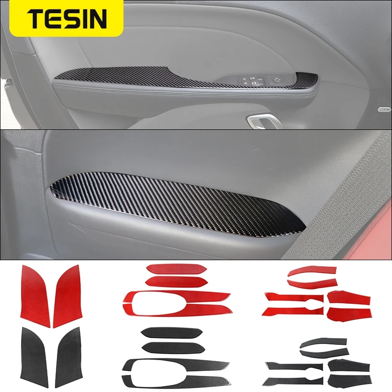 

TESIN Soft Carbon Fiber Inner Door Armrest Rear Row Seats Side Decoration Cover Stickers Accessories For Dodge Challenger 2015+