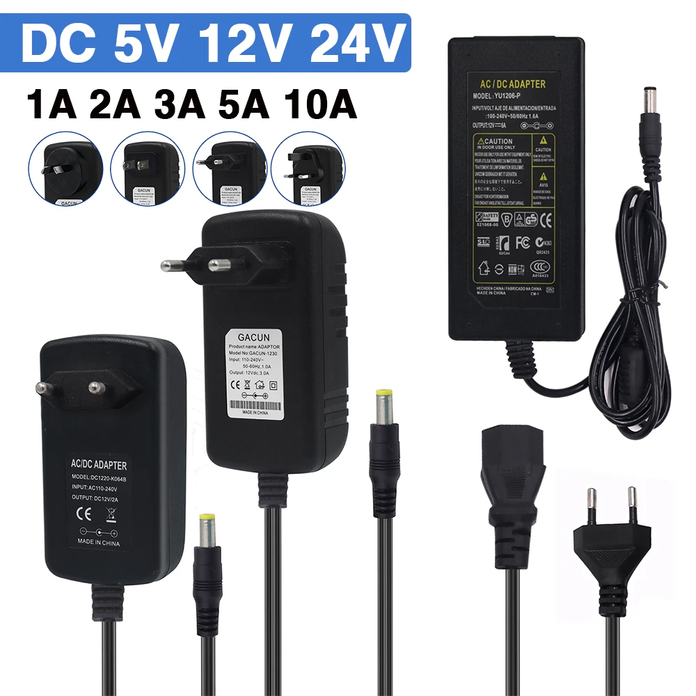 

5V 12V 24V Power Supply LED Driver Lighting Transformer Adapter UK AU US EU Plug Converter 1A 2A 3A 4A 5A 6A 10A for LED Strip