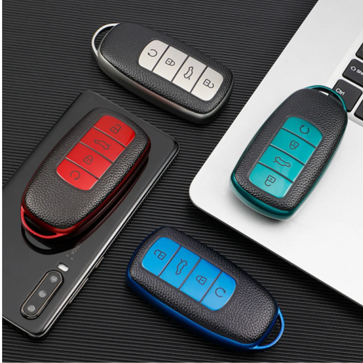 

Чехол для автомобильного держателя, аксессуары для стайлинга, 4 кнопки, ТПУ + кожаный чехол для автомобильных ключей для Chery Tiggo 8 PLUS 8 Pro 7 Pro Arrizo...