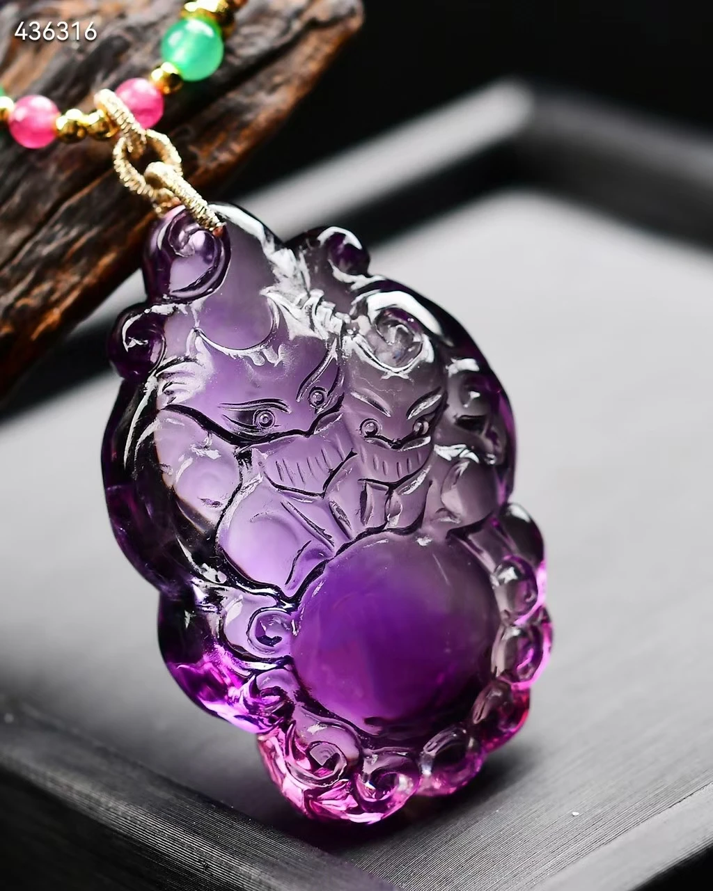 

Ожерелье из натурального аметиста, кварца, лисы, 44*29*17 мм