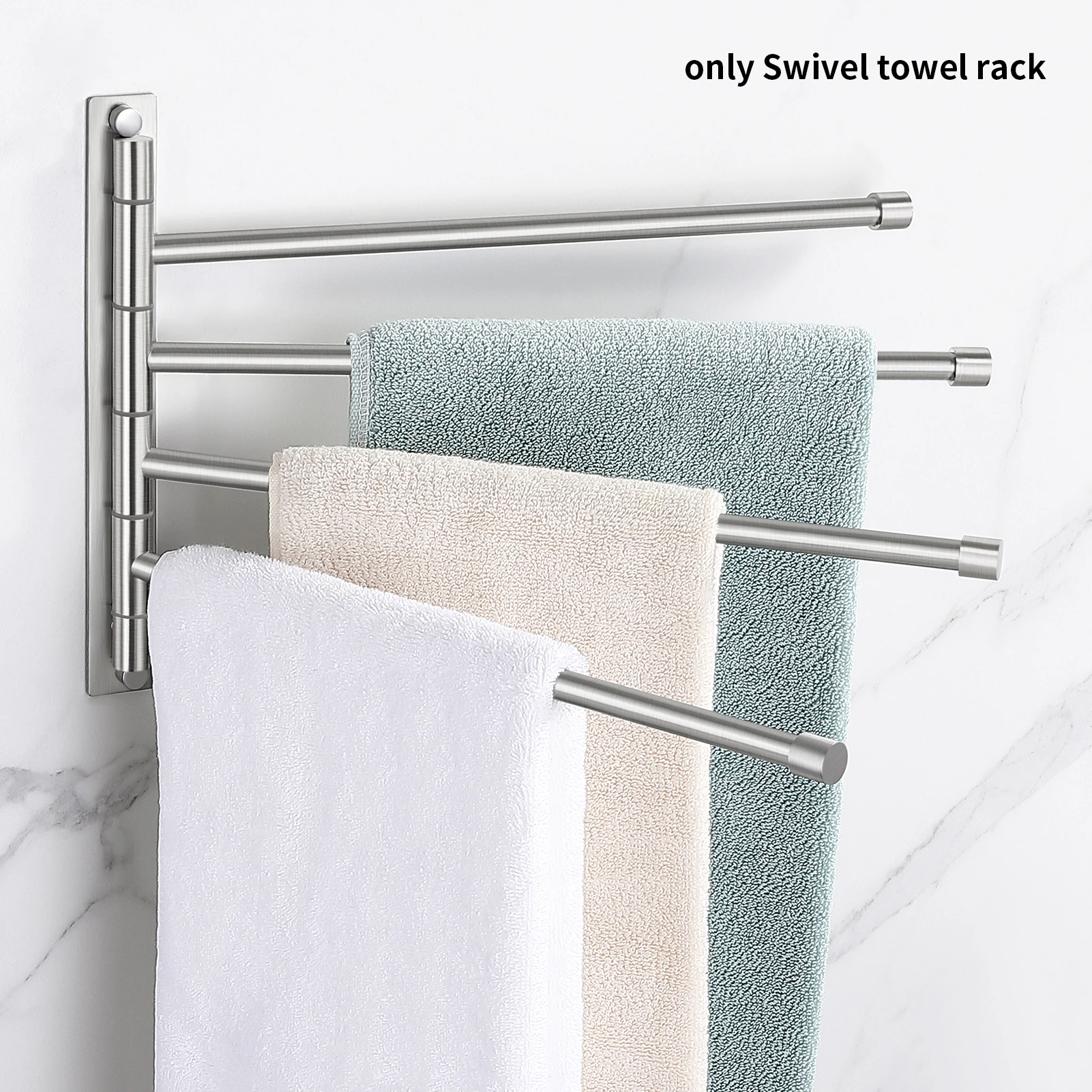 

Space Saving Swivel Towel Rack Easy Install 4 Arms For Bathroom Kitchen Heavy Duty Home Brushed Laundry Room Storage Bar Hotel