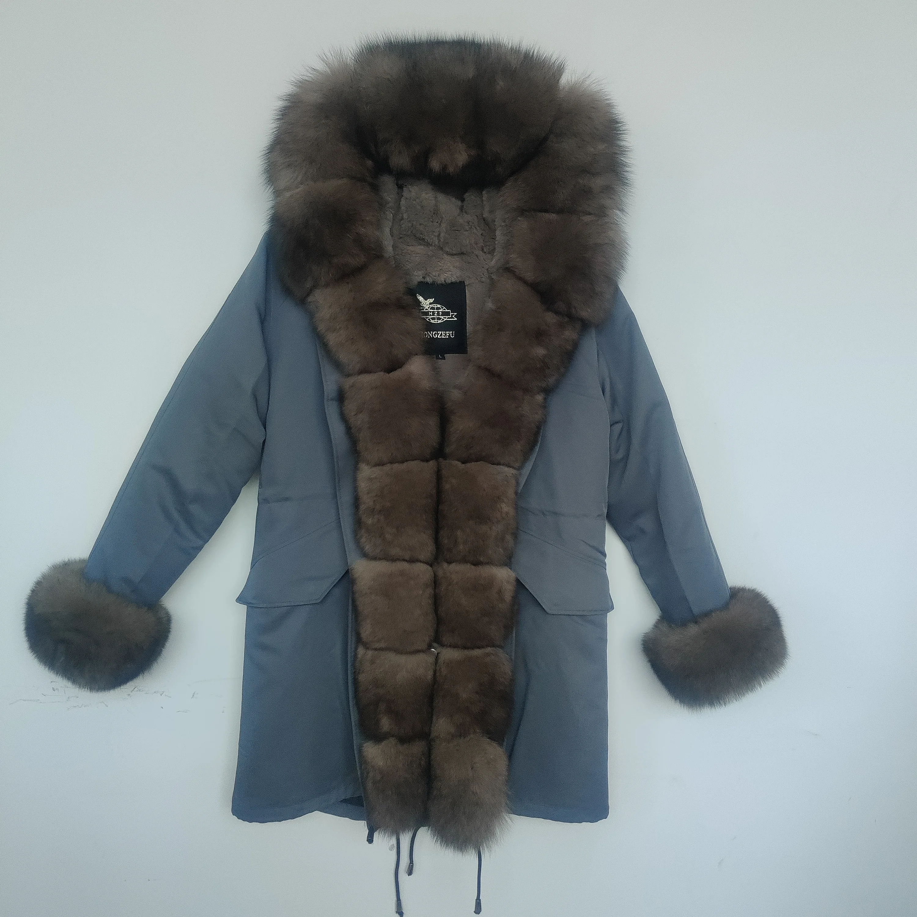 Real Fur jackets, natural Fox Fur collar, Rabbit fur lining,lucky Beizru coat Winter warm commuter wind waterproof ladies parkas