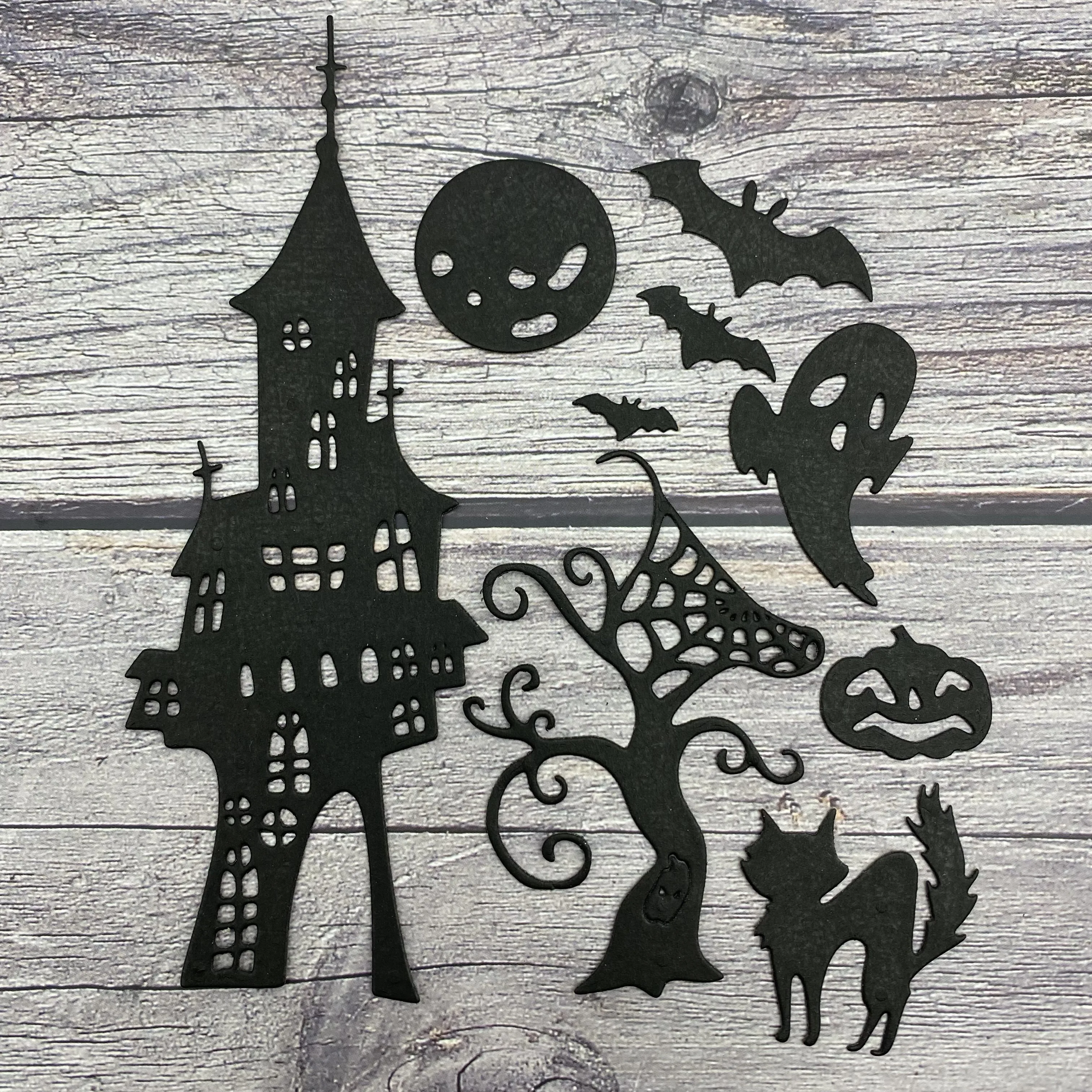 Набор металлических трафаретов в виде домика с привидениями на Хэллоуин