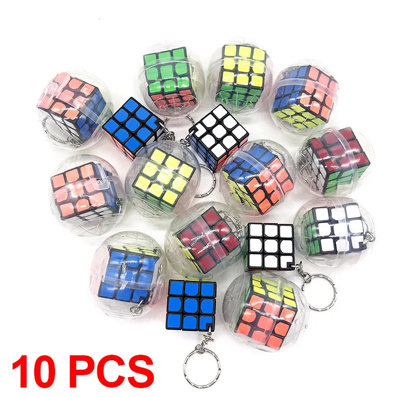 

10PCS Children's Funny Cubes Keychain toy Mixed Surprise Capsule Egg Ball Model Puppets Toys Gift For Vending Machine