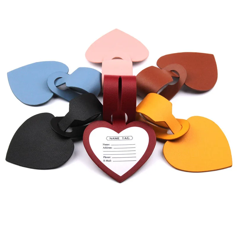

1PC PU Leather Heart ShapeLuggage Tag Travel Men Women Suitcase ID Holder Baggage Tags Boarding Bag Name Id Label