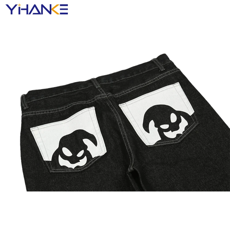 Fashion Men's Cartoon Print Jeans Men's Street Hip-hop Fashion Brand Loose Straight Leg Wide-leg Pants Trend Casual Pants джинсы