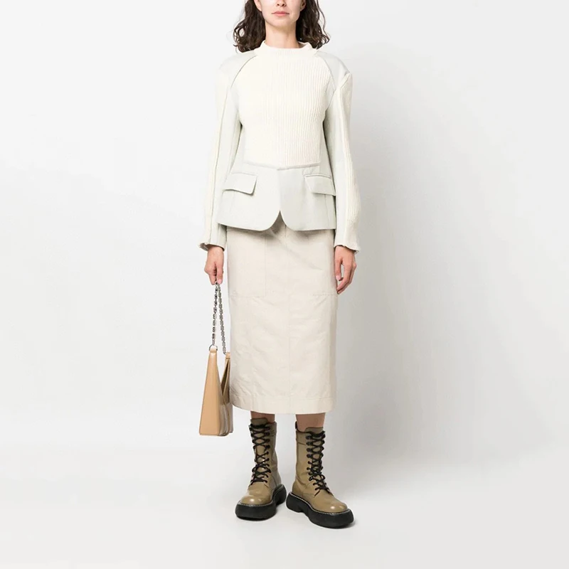 

Suit splicing collision color round neck knitted sweater fashionable versatile false two-piece top 2023 Autumn and Winter New