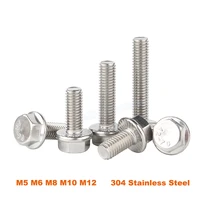 1 10pcs m5 m6 m8 m10 m12 304 a2 70 stainless steel hexagon head with serrated flange cap screw hex washer head bolt gb5787