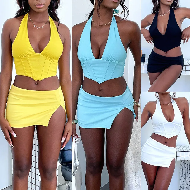 Женский комплект из двух предметов SKMY однотонный уличный Топ без рукавов с