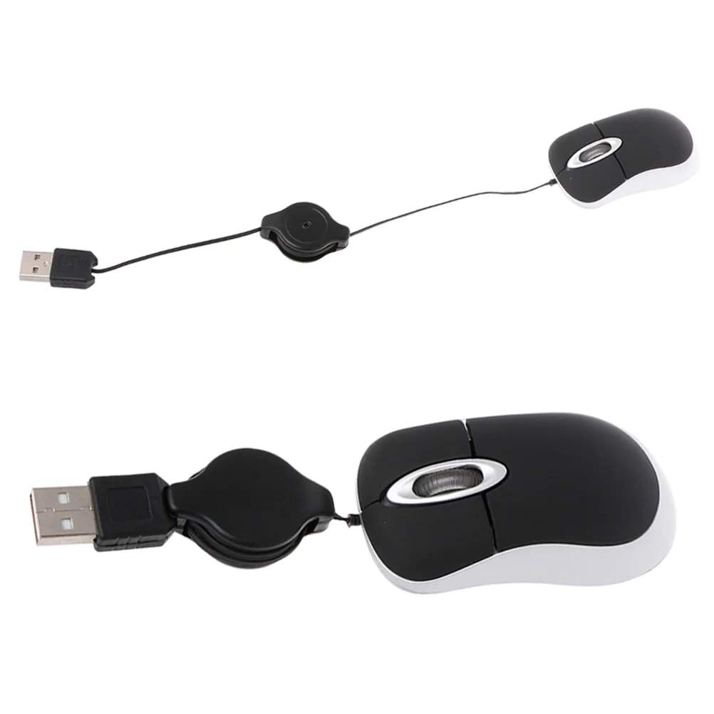 

2Pc Portative Compact Mini Optical Mouse Retractable Cord Plug and Play for Computer Windows Outdoor