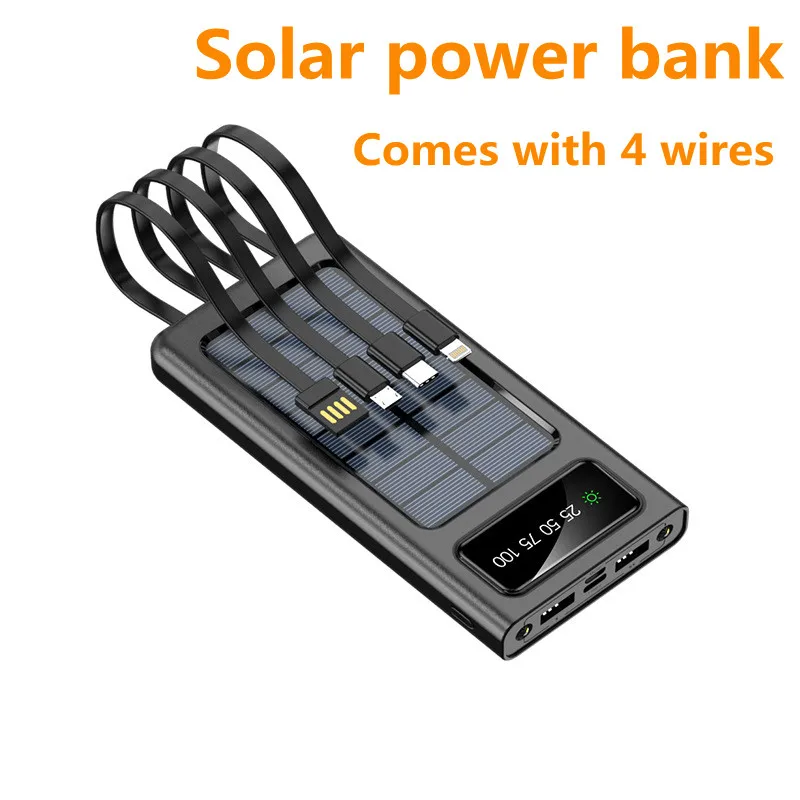 

Solar Power Bank 20000mAh With Its Own Charging Cable Outdoor Powerbank External Battery Portable Charger Auxiliary Battery