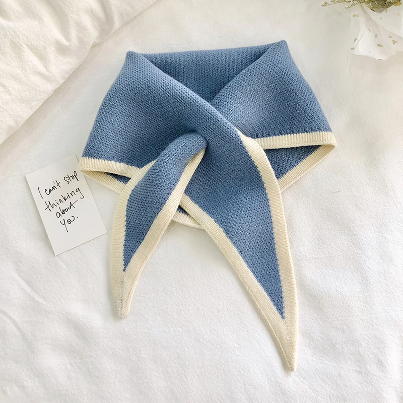 Корейский зимний шерстяной вязаный эластичный теплый шарф с бантом и крестом