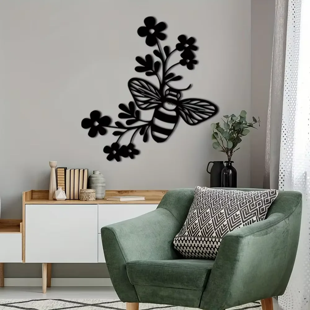 1 Шт. Металлическая Настенная Вывеска Дома С Цветами И Пчелами Дизайн 12x11 Дюймов