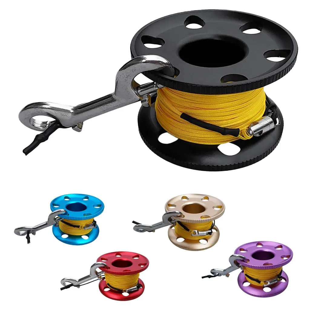 

Alloy Scuba Diving Finger Spool Reel with Yellow Line & Double Ended Hooks, 20m/30m/50m Line, Yellow Line