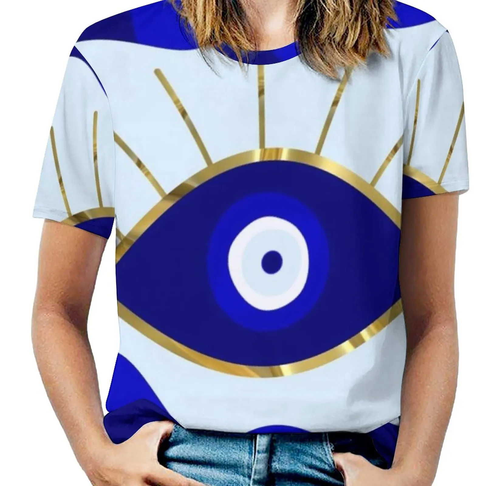 Lava All Seeing Blue Evil Eye Новая мода Топ с открытыми плечами на молнии короткими рукавами
