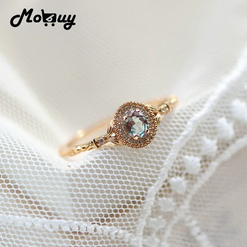 

MoBuy Vintage Bijou Alexandrite Ring For Women 925 Sterling Silver Thin Change Color Ring Gold Plated Fine Jewelry Accessories