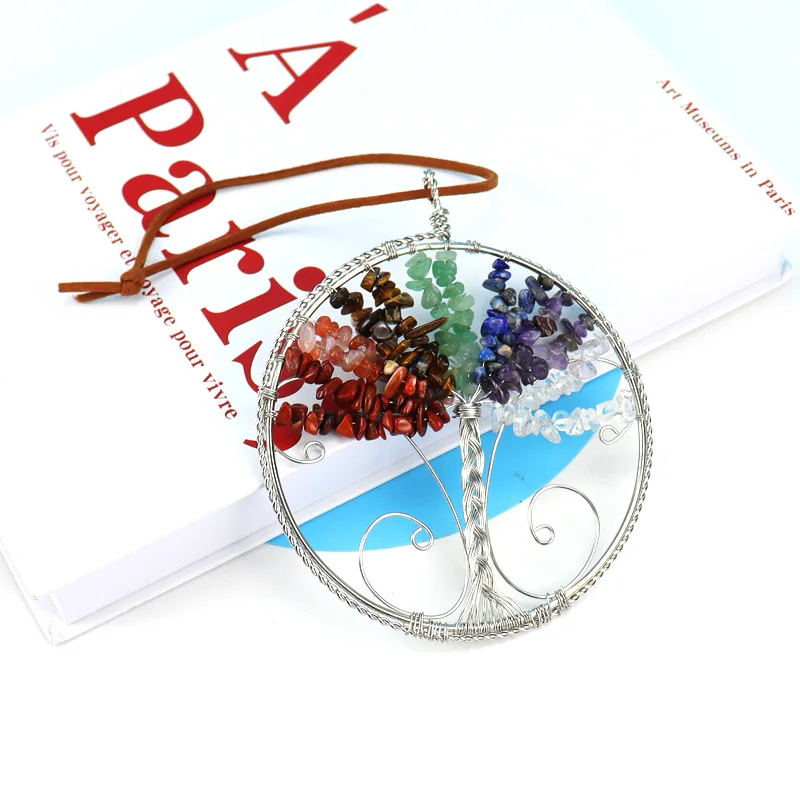 Healing Reiki Natural Ore Crystal Agate Ornament Handmade Chakra Gravel Crystal Tree Of Life Door Window Decoration Home Hanging