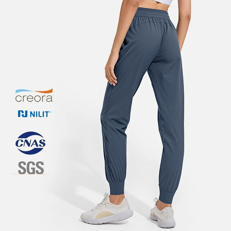 With Logo Women Naked-feel Fabric Loose Fit Sport Active Back waist Lounge Jogger Fitness Leggings with Two Side Pockets