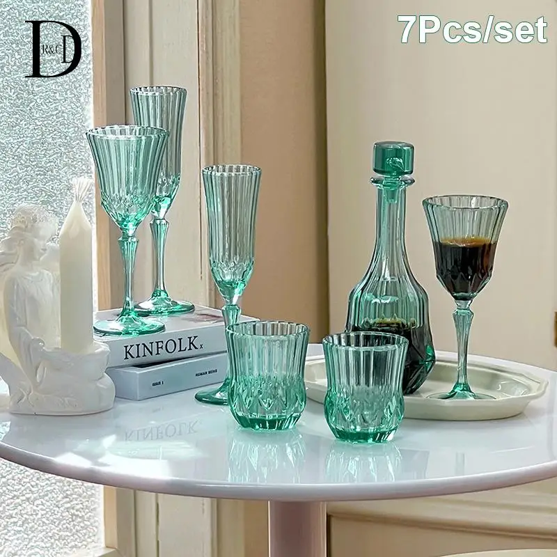 

7Pc/set 1:6 Dollhouse Miniature Wine Set/Wine Glass/Champagne Glass/Carved Wine Bottle/Wine Vessel Doll Model Living Scene Decor