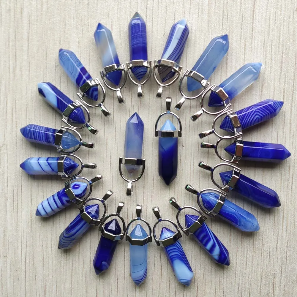 

Natural stone dark blue stripe onyx charms pillar pendants for accessories making jewelry free shipping Wholesale 24pcs/lot