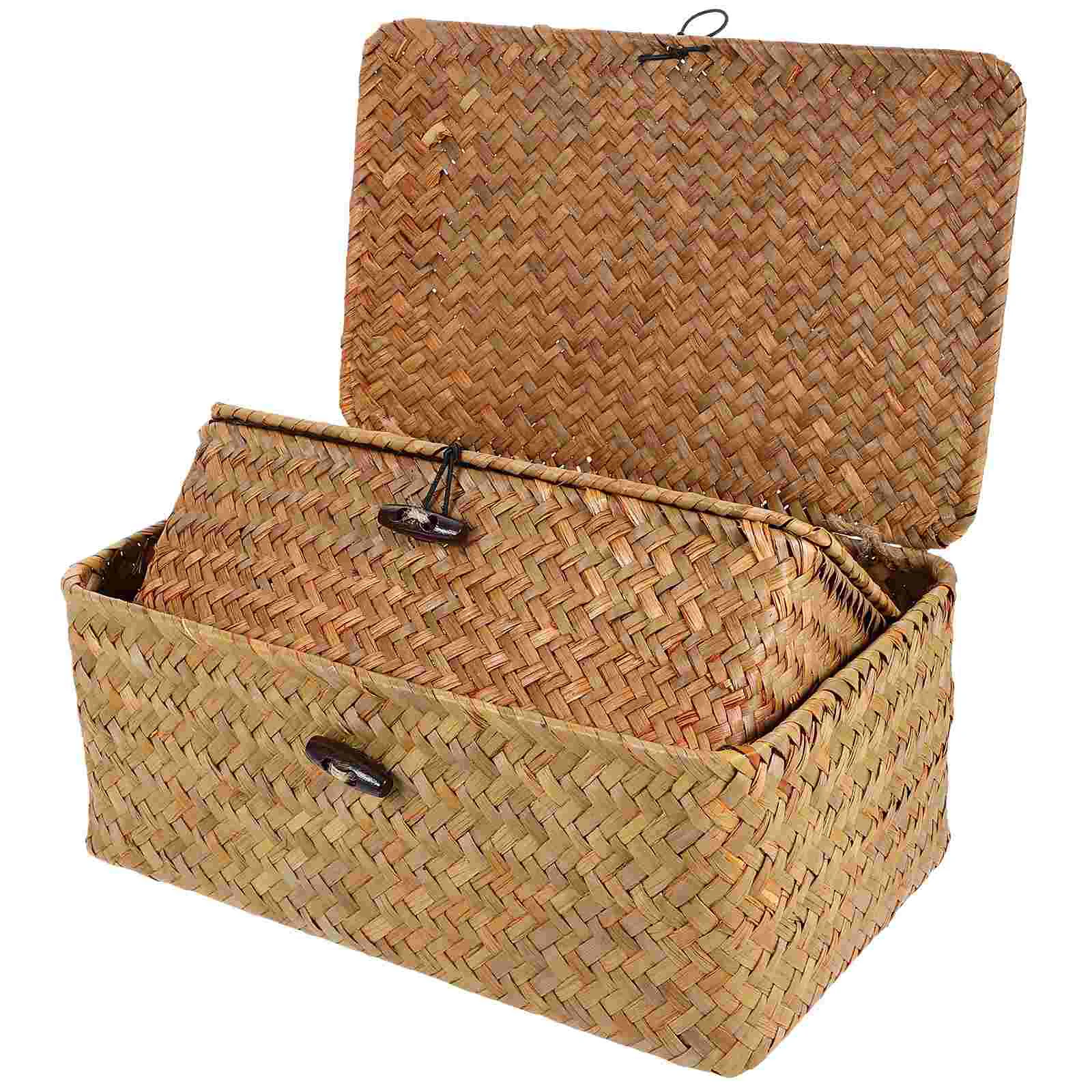 

2pcs Retro Multipurpose Container Multi-use Lidded Woven Lidded Box Gift Box