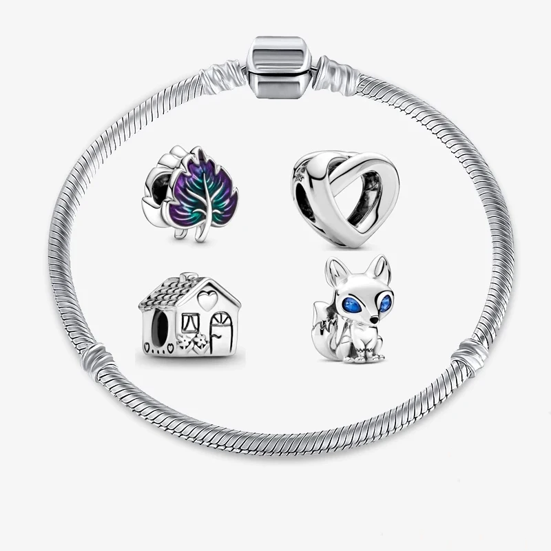 MC серебряный цвет фиолетовый лист синий CZ лиса сердце дом шармы бусины подходят