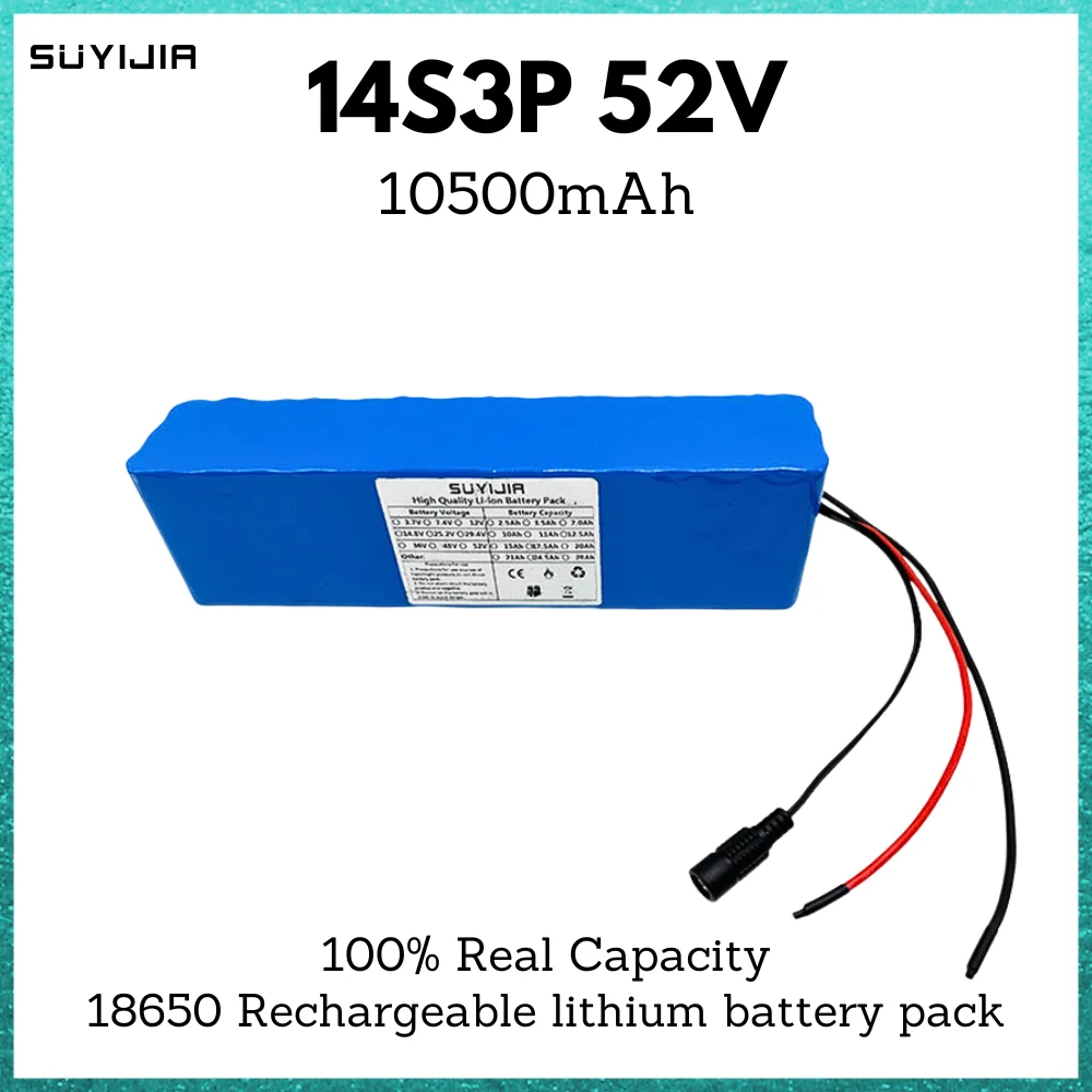 

14S3P 18650 Lithium Batteries Pack 52V 10500mah Built-in Smart BMS for E-Bike Unicycle Scooter Wheel Chair with 58.8V 2A Charger