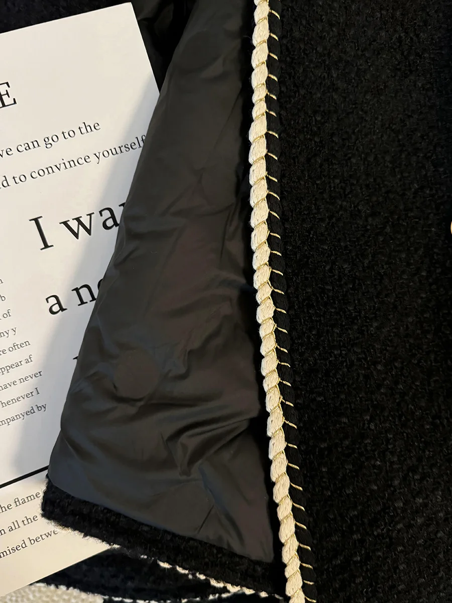 Черное твидовое изящное короткое пальто в стиле преппи для женщин новинка 2024