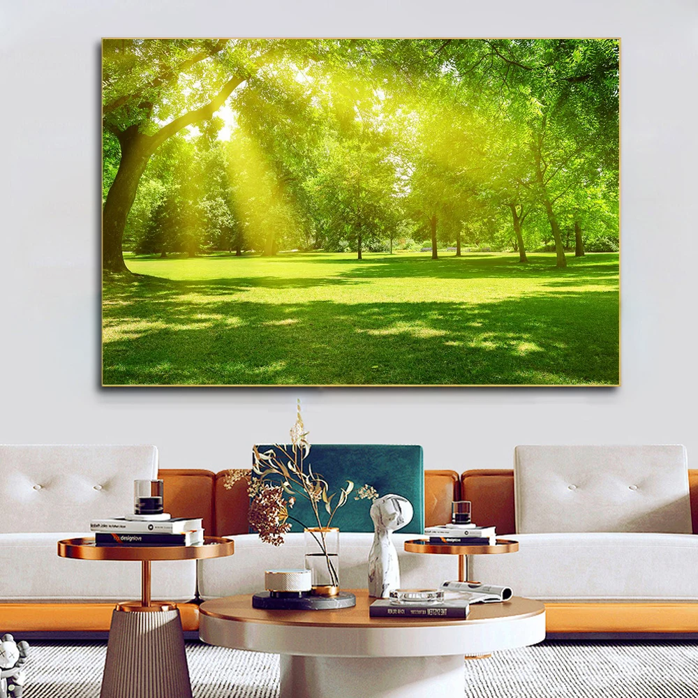 

Nature Sunshine Canvas Painting Green Tree Poster Forest Landscape Wall Art Pictures for Home Decor Scandinavian Prints Cuadros
