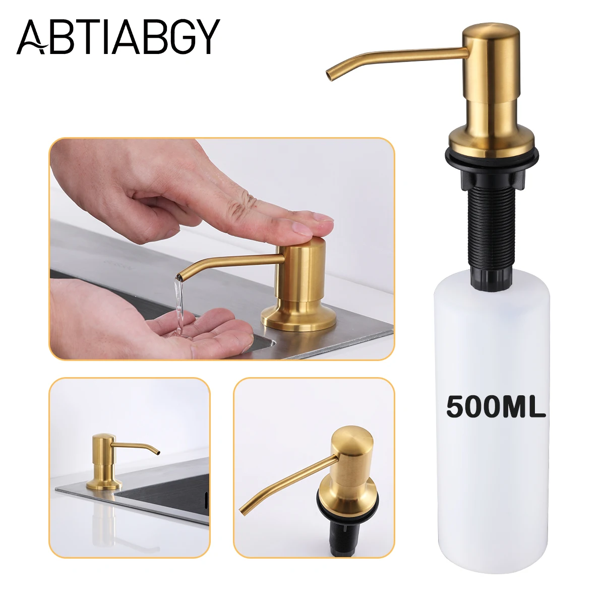 4 Colors Countertop Stainless Steel Kitchen Sink Brushed Gold Liquid Soap Dispenser Large Capacity Liquid Detergent Pump Bottle