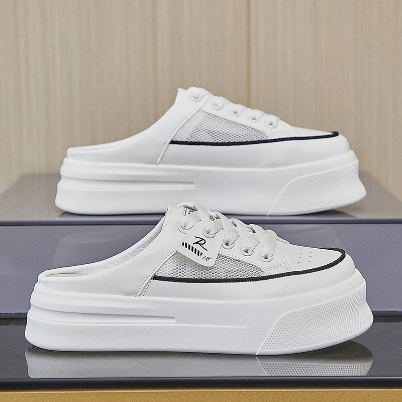 Fashion White Shoes Female 2023 New Style lat-soled Wild Flat-bottomed Summer Thin Section Baotou Half Slippers