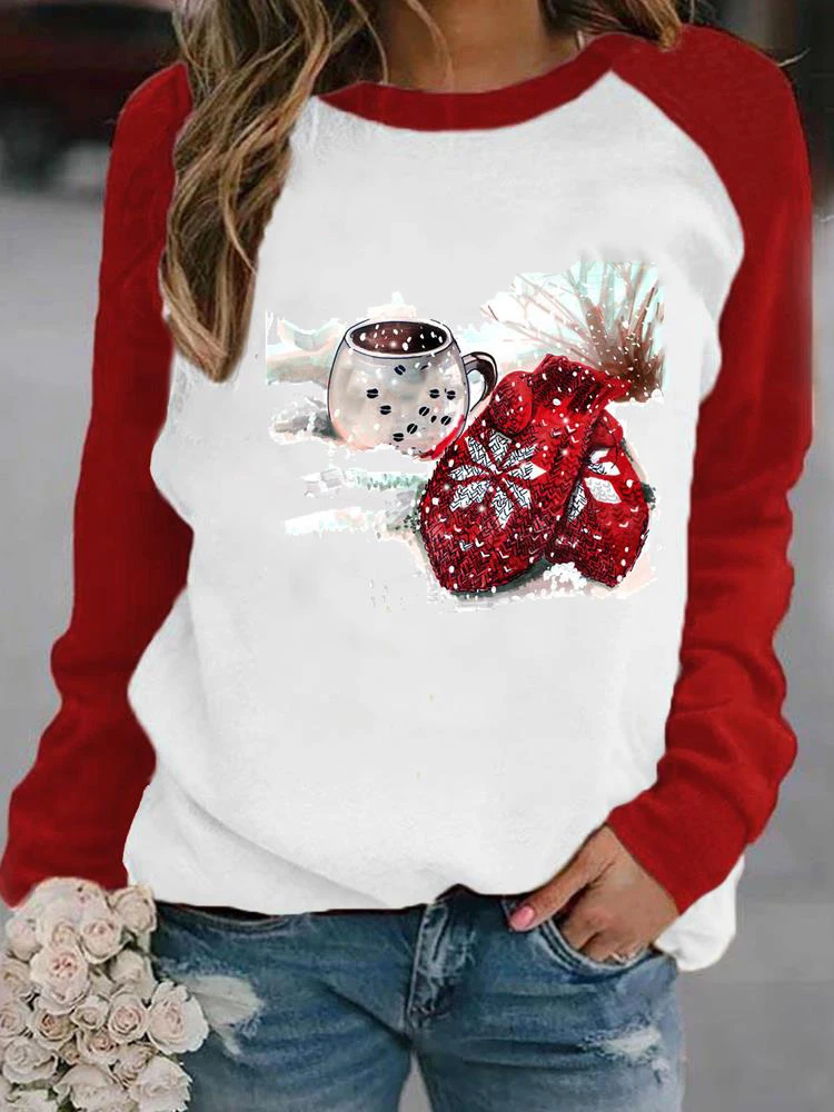 

Женские топы, одежда, футболки с графическим рисунком, модная женская футболка, футболка с длинным рукавом, с рождеством, акварель, милый сти...